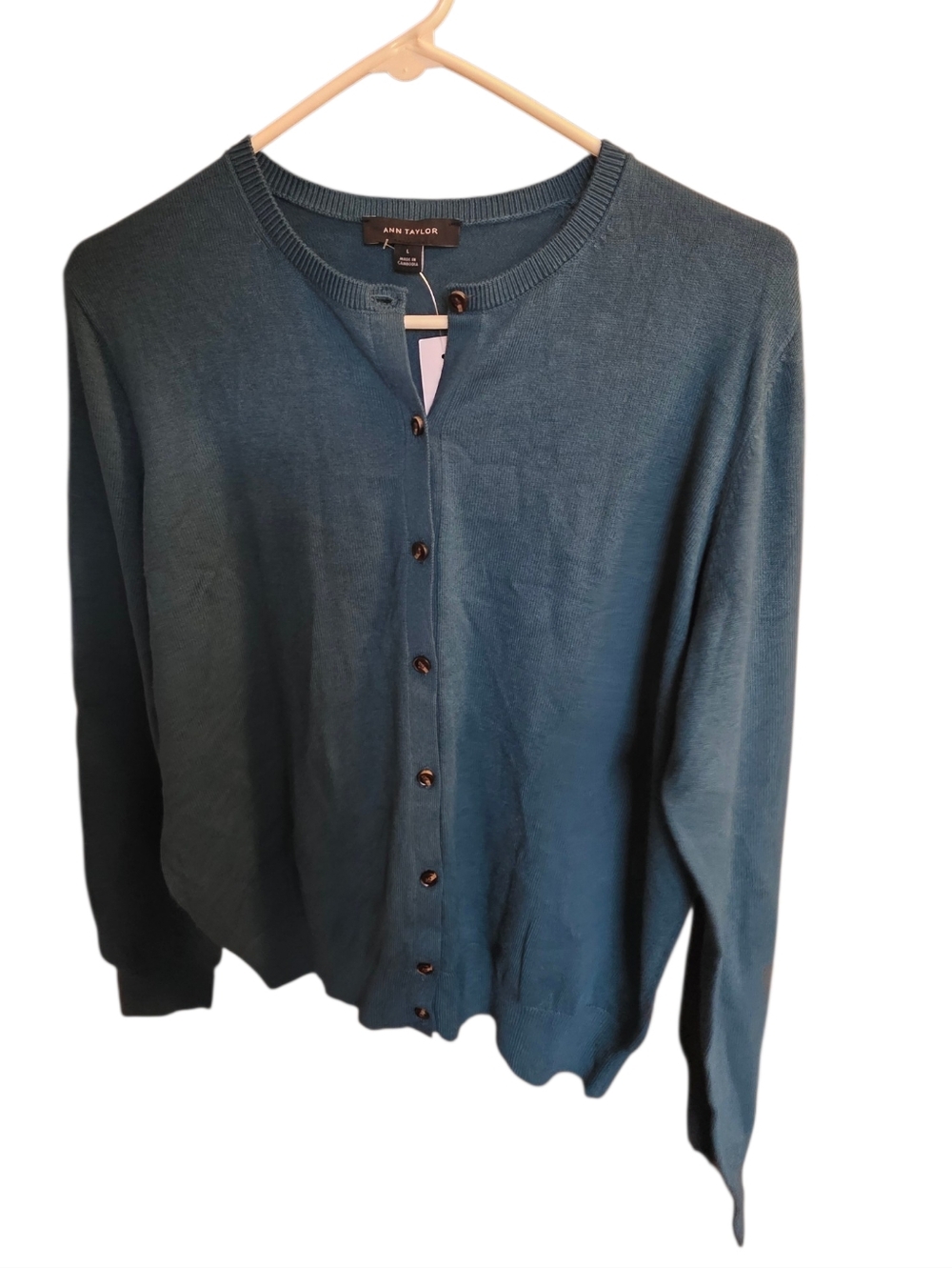 Ann Taylor Teal Button-Front Crewneck Cardigan